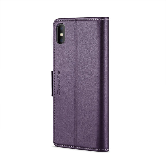 For iPhone XS Max CaseMe 023 Butterfly Buckle Litchi Texture RFID Anti-theft Leather Phone Case(Pearly Purple)