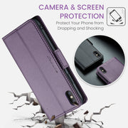 For iPhone XS Max CaseMe 023 Butterfly Buckle Litchi Texture RFID Anti-theft Leather Phone Case(Pearly Purple)