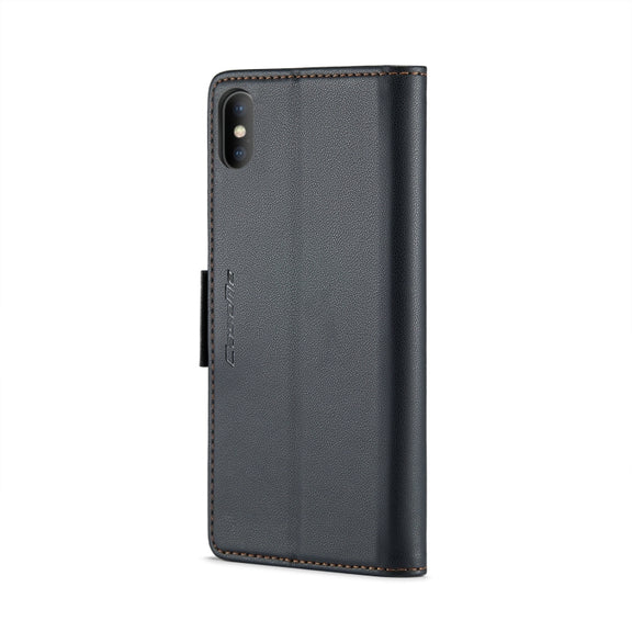 For iPhone XS CaseMe 023 Butterfly Buckle Litchi Texture RFID Anti-theft Leather Phone Case(Black)