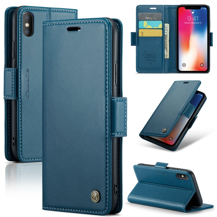 For iPhone XS CaseMe 023 Butterfly Buckle Litchi Texture RFID Anti-theft Leather Phone Case(Blue) - More iPhone Cases by CaseMe | Online Shopping South Africa | PMC TechLife