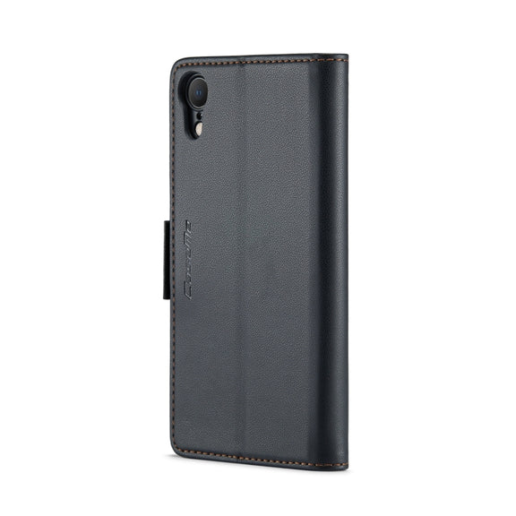 For iPhone XR CaseMe 023 Butterfly Buckle Litchi Texture RFID Anti-theft Leather Phone Case(Black)