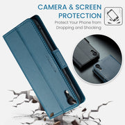 For iPhone XR CaseMe 023 Butterfly Buckle Litchi Texture RFID Anti-theft Leather Phone Case(Blue)