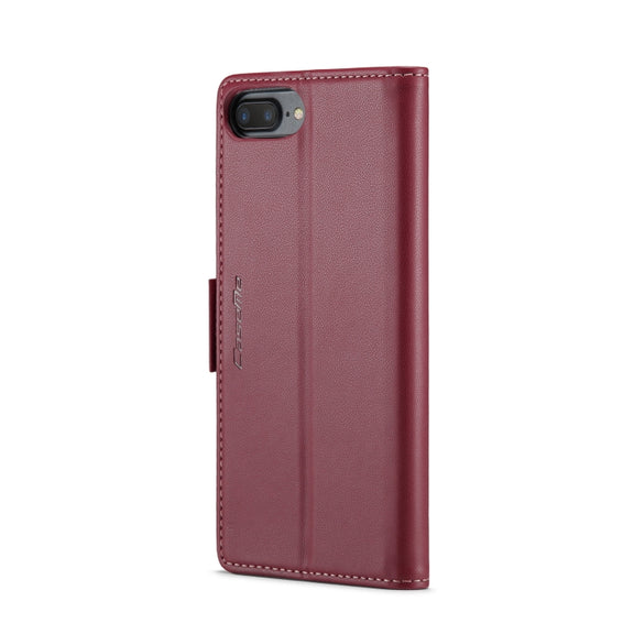 For iPhone 6 Plus/7 Plus/8 Plus CaseMe 023 Butterfly Buckle Litchi Texture RFID Anti-theft Leather Phone Case(Wine Red)