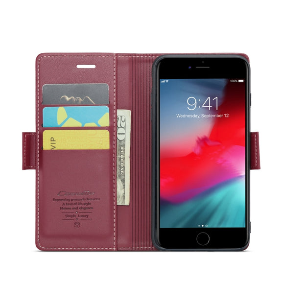 For iPhone 6 Plus/7 Plus/8 Plus CaseMe 023 Butterfly Buckle Litchi Texture RFID Anti-theft Leather Phone Case(Wine Red)