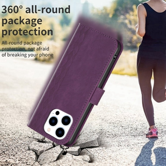For iPhone 13 Pro Max Plaid Embossed Leather Phone Case(Purple)