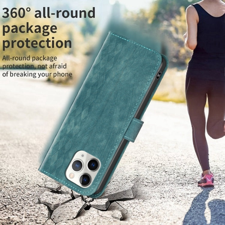 For iPhone 11 Pro Plaid Embossed Leather Phone Case(Green)