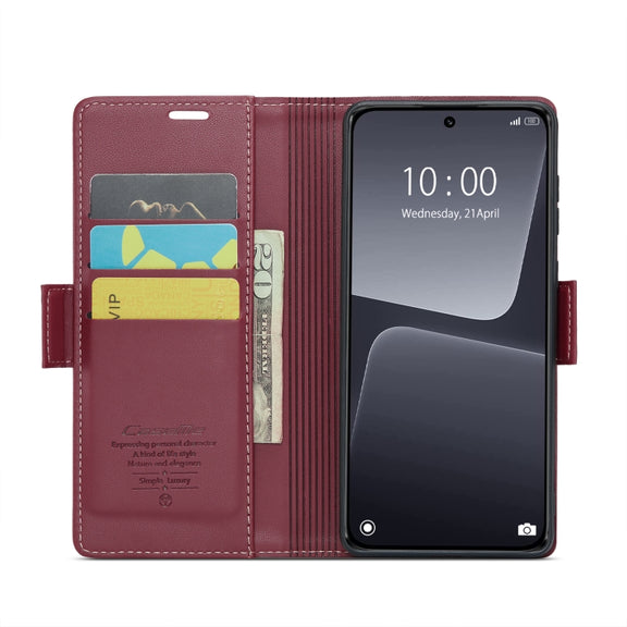 For Xiaomi 13 CaseMe 023 Butterfly Buckle Litchi Texture RFID Anti-theft Leather Phone Case(Wine Red)