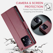 For Xiaomi 13 CaseMe 023 Butterfly Buckle Litchi Texture RFID Anti-theft Leather Phone Case(Wine Red)