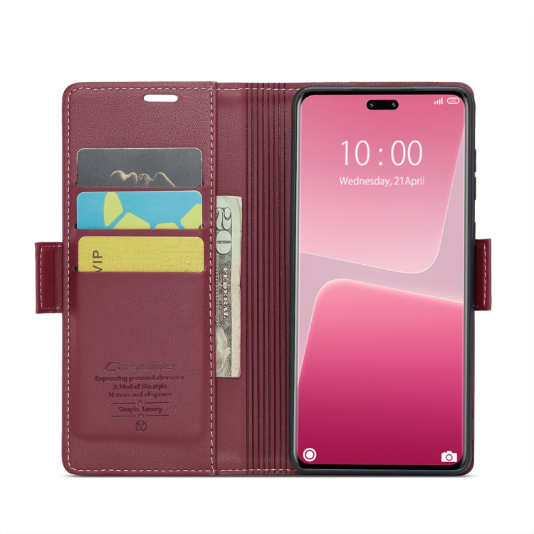For Xiaomi 13 Lite CaseMe 023 Butterfly Buckle Litchi Texture RFID Anti-theft Leather Phone Case(Wine Red)