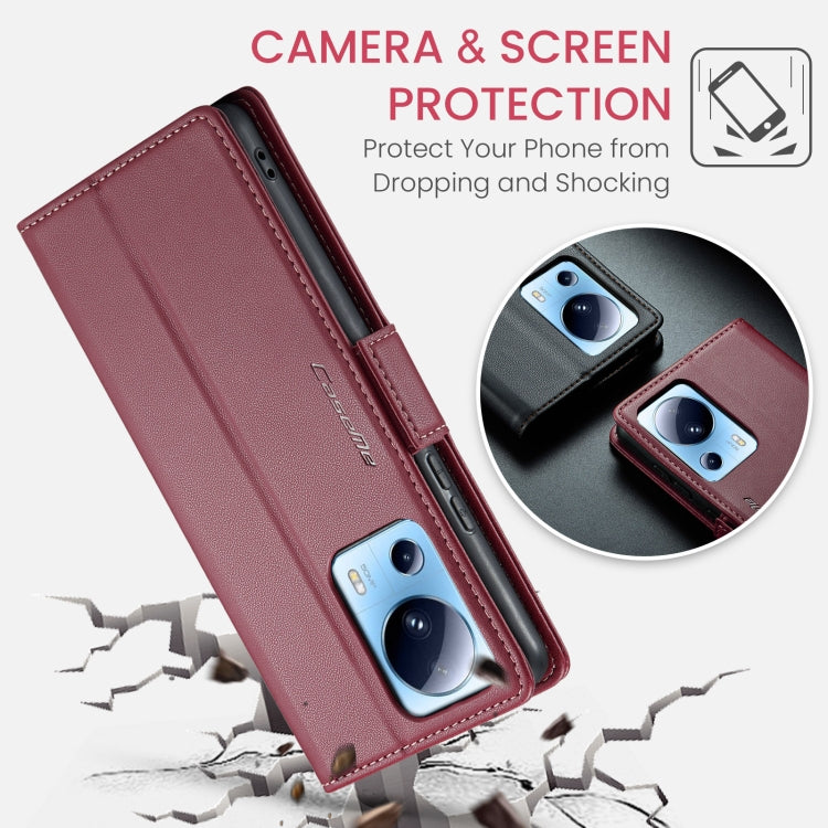 For Xiaomi 13 Lite CaseMe 023 Butterfly Buckle Litchi Texture RFID Anti-theft Leather Phone Case(Wine Red)