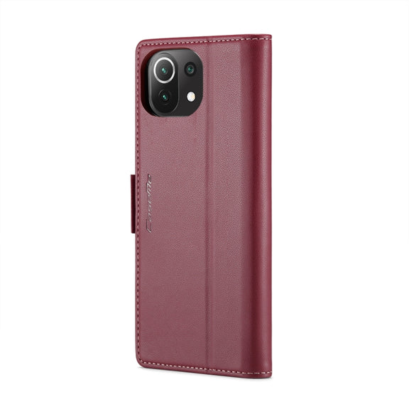 For Xiaomi Mi 11 Lite CaseMe 023 Butterfly Buckle Litchi Texture RFID Anti-theft Leather Phone Case(Wine Red)