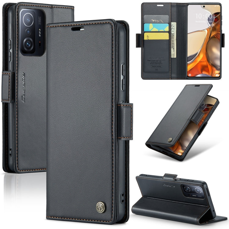 For Xiaomi 11T / 11T Pro CaseMe 023 Butterfly Buckle Litchi Texture RFID Anti-theft Leather Phone Case(Black) - free shipping - PMC TechLife - Order now!