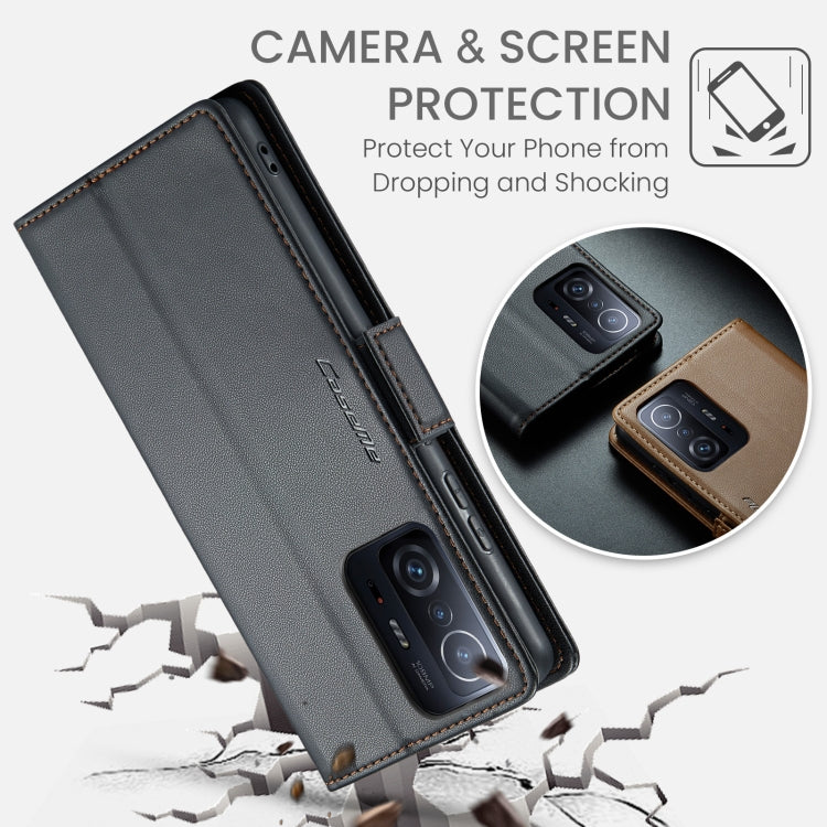 For Xiaomi 11T / 11T Pro CaseMe 023 Butterfly Buckle Litchi Texture RFID Anti-theft Leather Phone Case(Black) - free shipping - PMC TechLife - Order now!