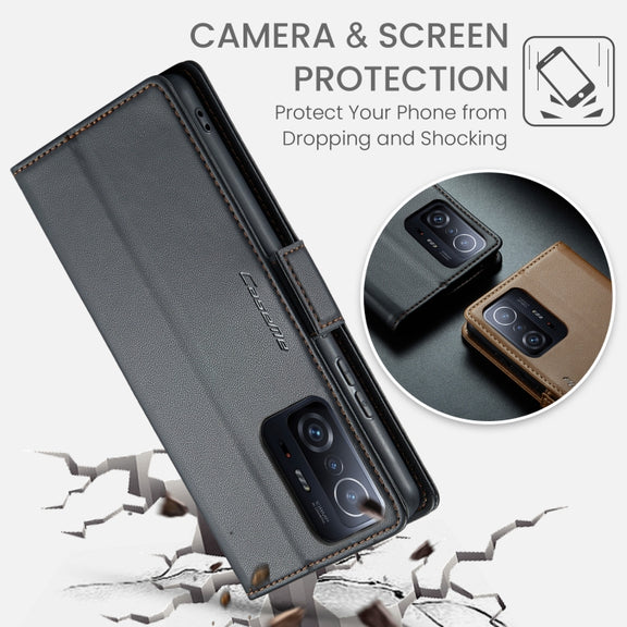 For Xiaomi 11T / 11T Pro CaseMe 023 Butterfly Buckle Litchi Texture RFID Anti-theft Leather Phone Case(Black)