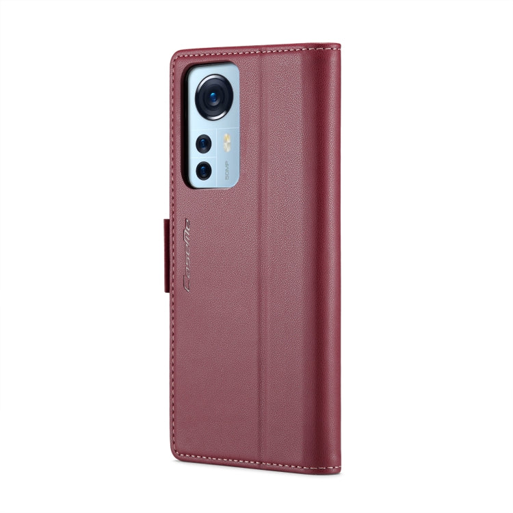 For Xiaomi 12 / 12X / 12S CaseMe 023 Butterfly Buckle Litchi Texture RFID Anti-theft Leather Phone Case(Wine Red)