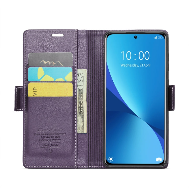 For Xiaomi 12 / 12X / 12S CaseMe 023 Butterfly Buckle Litchi Texture RFID Anti-theft Leather Phone Case(Pearly Purple)