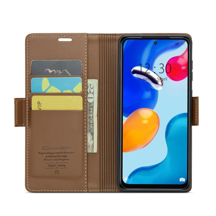 For Xiaomi Redmi Note 11 4G Global/Note 11S Global CaseMe 023 Butterfly Buckle Litchi Texture RFID Anti-theft Leather Phone Case(Brown)