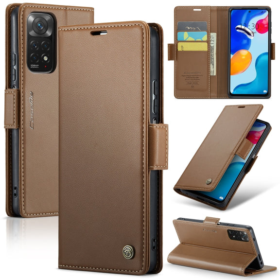 For Xiaomi Redmi Note 11 4G Global/Note 11S Global CaseMe 023 Butterfly Buckle Litchi Texture RFID Anti-theft Leather Phone Case(Brown)