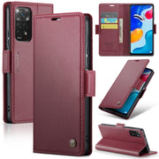 For Xiaomi Redmi Note 11 4G Global/Note 11S Global CaseMe 023 Butterfly Buckle Litchi Texture RFID Anti-theft Leather Phone Case(Wine Red)