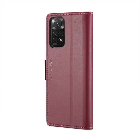 For Xiaomi Redmi Note 11 4G Global/Note 11S Global CaseMe 023 Butterfly Buckle Litchi Texture RFID Anti-theft Leather Phone Case(Wine Red)