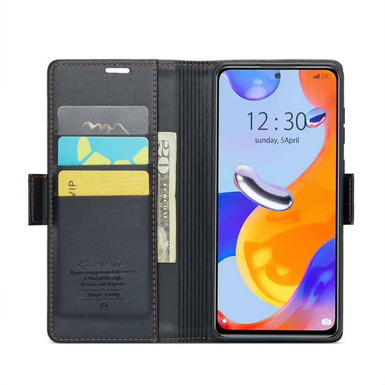 CaseMe 023 Butterfly Buckle Litchi Texture RFID Anti-theft Leather Phone Case For Xiaomi Redmi Note 11 Pro 5G Global/Redmi Note 11 Pro Global(Black)