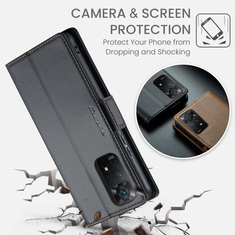 CaseMe 023 Butterfly Buckle Litchi Texture RFID Anti-theft Leather Phone Case For Xiaomi Redmi Note 11 Pro 5G Global/Redmi Note 11 Pro Global(Black)