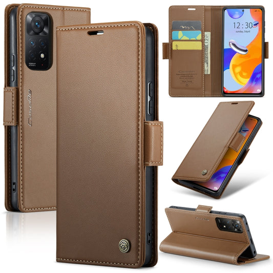 CaseMe 023 Butterfly Buckle Litchi Texture RFID Anti-theft Leather Phone Case For Xiaomi Redmi Note 11 Pro 5G Global/Redmi Note 11 Pro Global(Brown) - free shipping - PMC Jewellery - Order now!