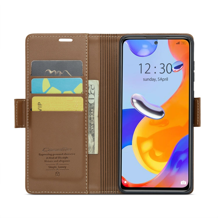 CaseMe 023 Butterfly Buckle Litchi Texture RFID Anti-theft Leather Phone Case For Xiaomi Redmi Note 11 Pro 5G Global/Redmi Note 11 Pro Global(Brown)