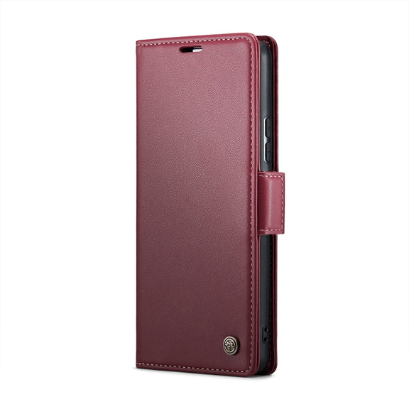 CaseMe 023 Butterfly Buckle Litchi Texture RFID Anti-theft Leather Phone Case For Xiaomi Redmi Note 11 Pro 5G Global/Redmi Note 11 Pro Global(Wine Red)