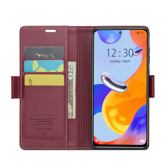 CaseMe 023 Butterfly Buckle Litchi Texture RFID Anti-theft Leather Phone Case For Xiaomi Redmi Note 11 Pro 5G Global/Redmi Note 11 Pro Global(Wine Red)