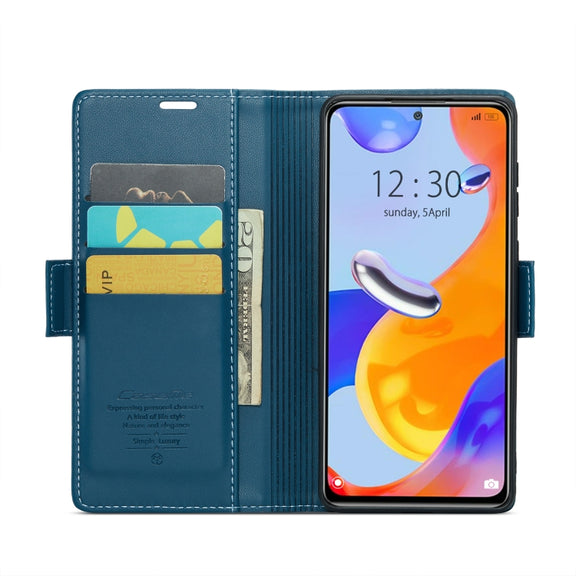 CaseMe 023 Butterfly Buckle Litchi Texture RFID Anti-theft Leather Phone Case For Xiaomi Redmi Note 11 Pro 5G Global/Redmi Note 11 Pro Global(Blue)