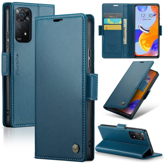 CaseMe 023 Butterfly Buckle Litchi Texture RFID Anti-theft Leather Phone Case For Xiaomi Redmi Note 11 Pro 5G Global/Redmi Note 11 Pro Global(Blue)