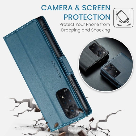 CaseMe 023 Butterfly Buckle Litchi Texture RFID Anti-theft Leather Phone Case For Xiaomi Redmi Note 11 Pro 5G Global/Redmi Note 11 Pro Global(Blue)