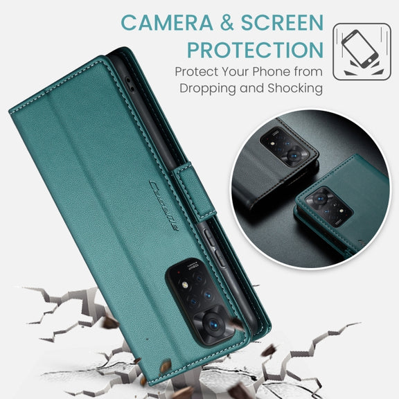 CaseMe 023 Butterfly Buckle Litchi Texture RFID Anti-theft Leather Phone Case For Xiaomi Redmi Note 11 Pro 5G Global/Redmi Note 11 Pro Global(Pearly Blue)