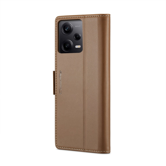 CaseMe 023 Butterfly Buckle Litchi Texture RFID Anti-theft Leather Phone Case For Xiaomi Poco X5 Pro 5G/Redmi Note 12 Pro 5G Global(Brown)
