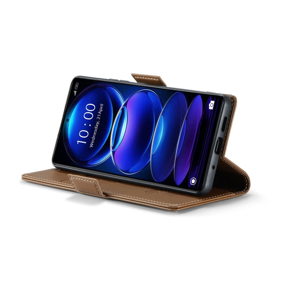 CaseMe 023 Butterfly Buckle Litchi Texture RFID Anti-theft Leather Phone Case For Xiaomi Poco X5 Pro 5G/Redmi Note 12 Pro 5G Global(Brown)