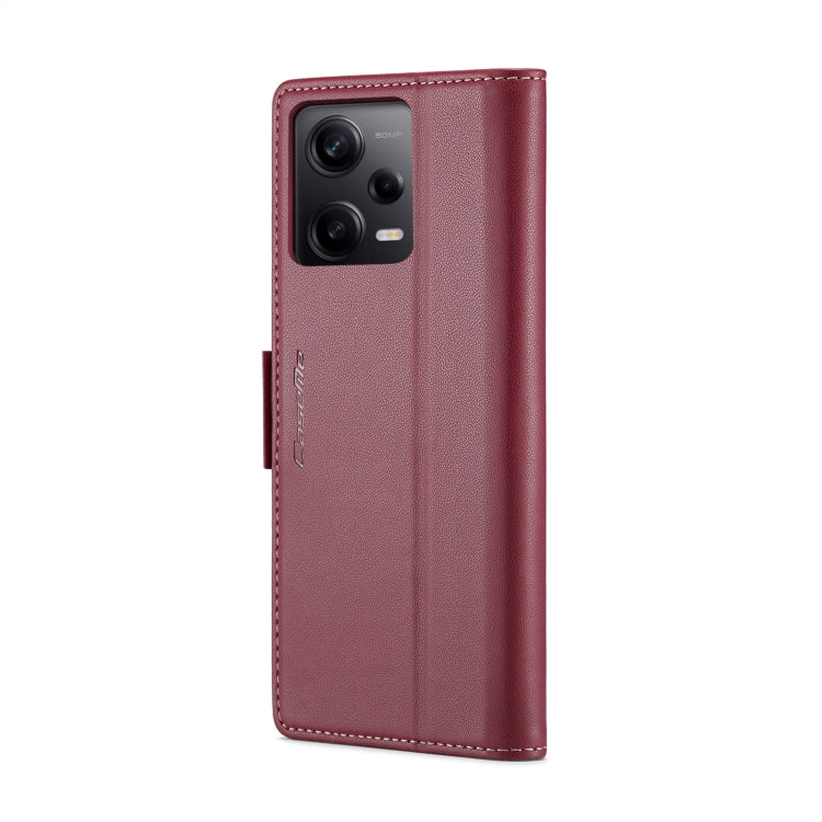 CaseMe 023 Butterfly Buckle Litchi Texture RFID Anti-theft Leather Phone Case For Xiaomi Poco X5 Pro 5G/Redmi Note 12 Pro 5G Global(Wine Red)