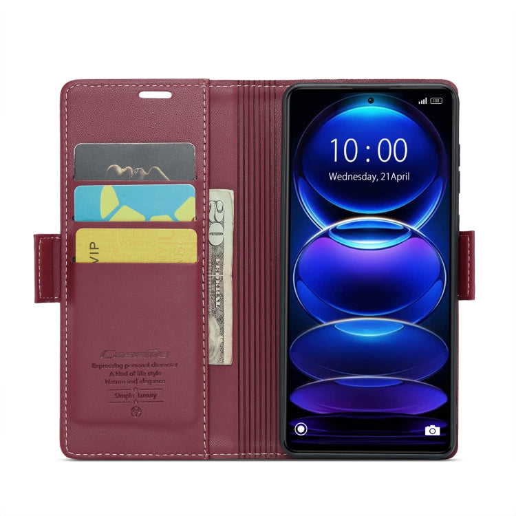 CaseMe 023 Butterfly Buckle Litchi Texture RFID Anti-theft Leather Phone Case For Xiaomi Poco X5 Pro 5G/Redmi Note 12 Pro 5G Global(Wine Red)
