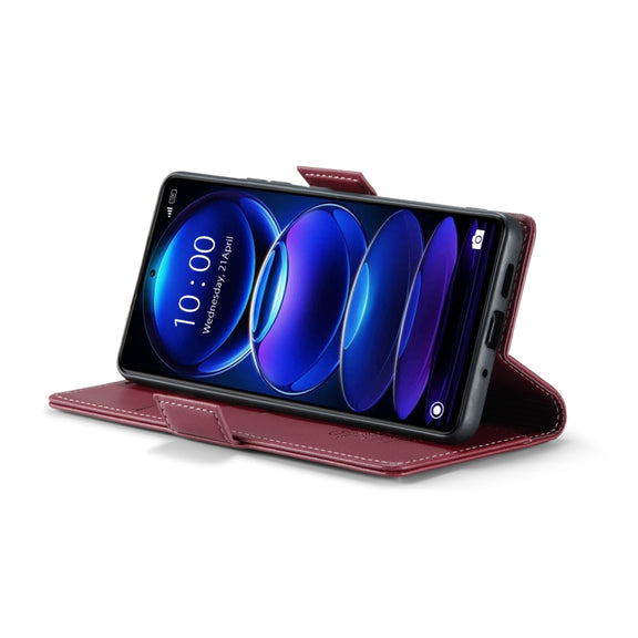 CaseMe 023 Butterfly Buckle Litchi Texture RFID Anti-theft Leather Phone Case For Xiaomi Poco X5 Pro 5G/Redmi Note 12 Pro 5G Global(Wine Red)