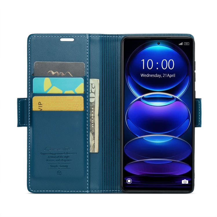 CaseMe 023 Butterfly Buckle Litchi Texture RFID Anti-theft Leather Phone Case For Xiaomi Poco X5 Pro 5G/Redmi Note 12 Pro 5G Global(Blue)