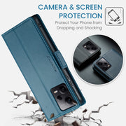 CaseMe 023 Butterfly Buckle Litchi Texture RFID Anti-theft Leather Phone Case For Xiaomi Poco X5 Pro 5G/Redmi Note 12 Pro 5G Global(Blue)