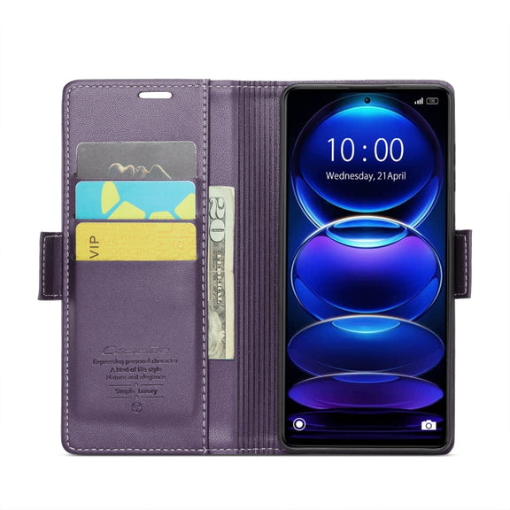 CaseMe 023 Butterfly Buckle Litchi Texture RFID Anti-theft Leather Phone Case For Xiaomi Poco X5 Pro 5G/Redmi Note 12 Pro 5G Global(Pearly Purple)