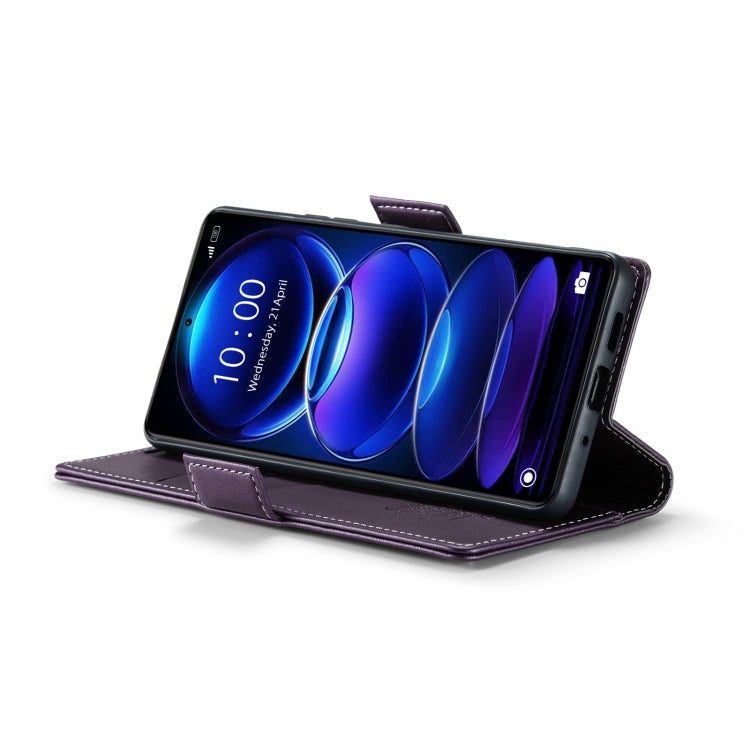 CaseMe 023 Butterfly Buckle Litchi Texture RFID Anti-theft Leather Phone Case For Xiaomi Poco X5 Pro 5G/Redmi Note 12 Pro 5G Global(Pearly Purple)