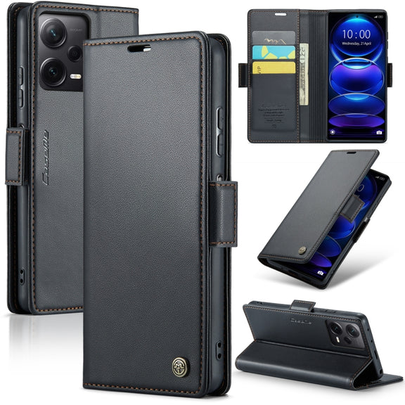 For Xiaomi Redmi Note 12 Pro+ 5G Global CaseMe 023 Butterfly Buckle Litchi Texture RFID Anti-theft Leather Phone Case(Black)