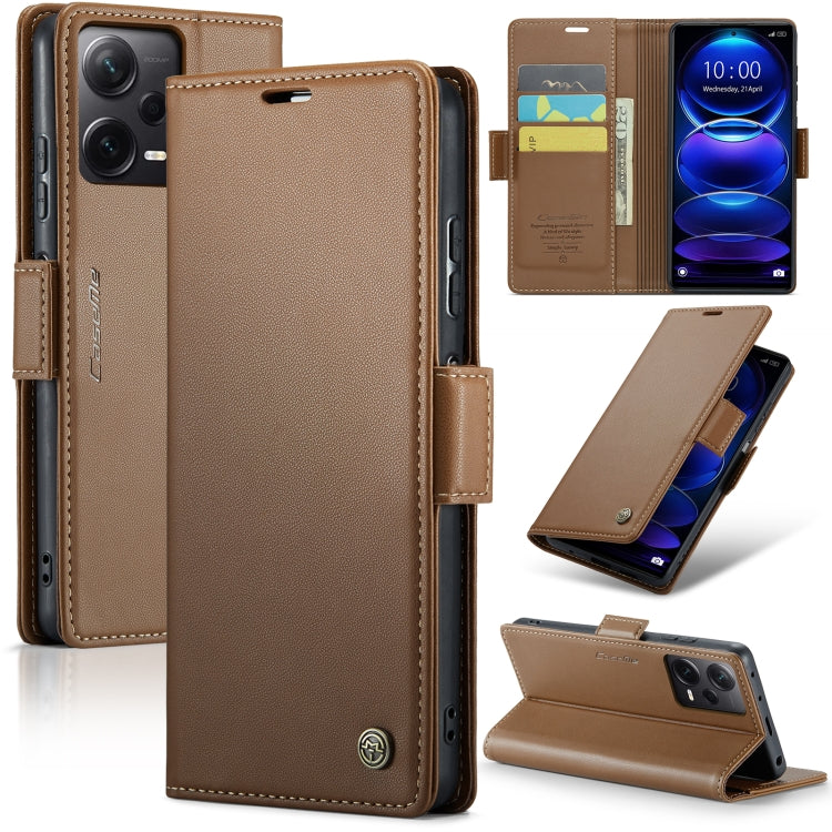 For Xiaomi Redmi Note 12 Pro+ 5G Global CaseMe 023 Butterfly Buckle Litchi Texture RFID Anti-theft Leather Phone Case(Brown) - free shipping - PMC TechLife - Order now!