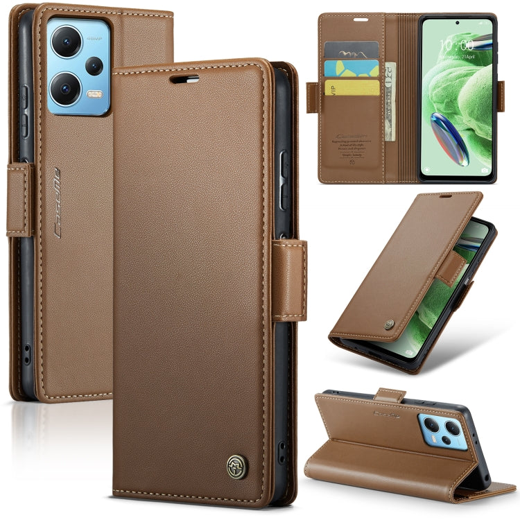 For Xiaomi Poco X5 5G/Redmi Note 12 5G Global CaseMe 023 Butterfly Buckle Litchi Texture RFID Anti-theft Leather Phone Case(Brown) - free shipping - PMC TechLife - Order now!