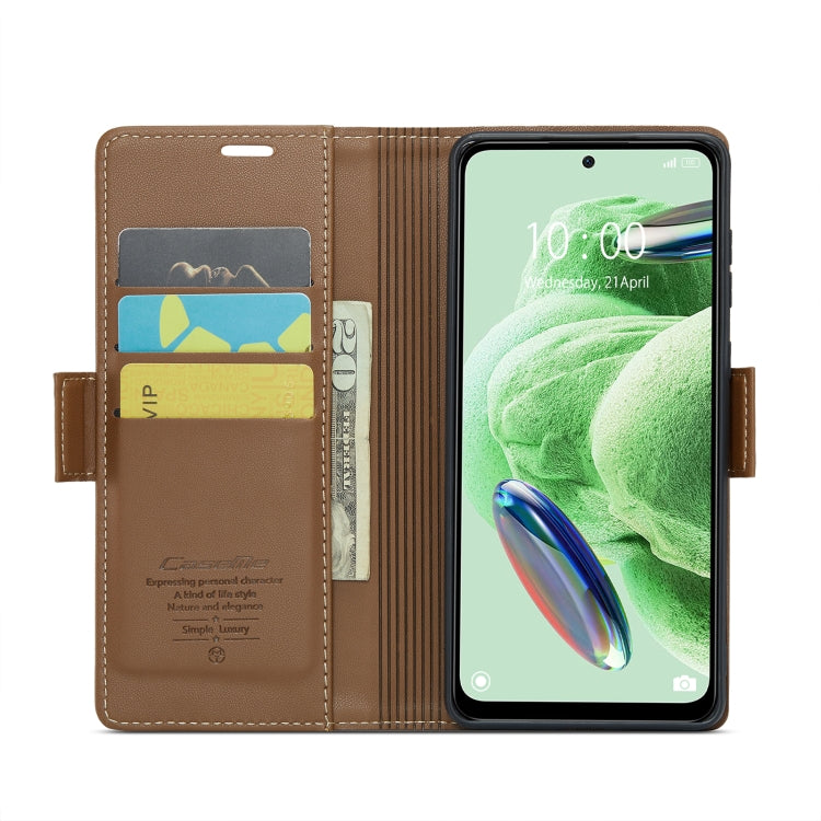 For Xiaomi Poco X5 5G/Redmi Note 12 5G Global CaseMe 023 Butterfly Buckle Litchi Texture RFID Anti-theft Leather Phone Case(Brown) - free shipping - PMC TechLife - Order now!