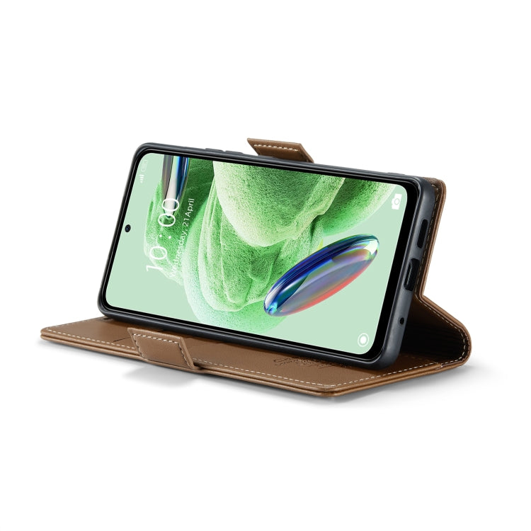 For Xiaomi Poco X5 5G/Redmi Note 12 5G Global CaseMe 023 Butterfly Buckle Litchi Texture RFID Anti-theft Leather Phone Case(Brown) - free shipping - PMC TechLife - Order now!
