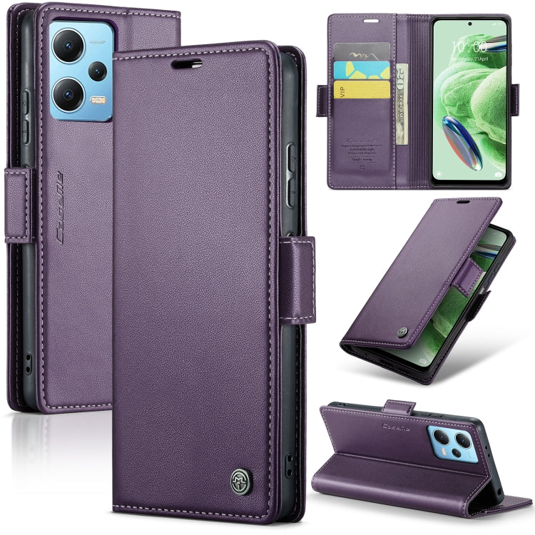 For Xiaomi Poco X5 5G/Redmi Note 12 5G Global CaseMe 023 Butterfly Buckle Litchi Texture RFID Anti-theft Leather Phone Case(Pearly Purple)