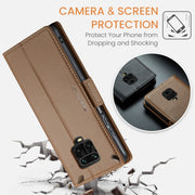 For Xiaomi Redmi Note 9S/Note 9 Pro/Note 9 Pro Max CaseMe 023 Butterfly Buckle Litchi Texture RFID Anti-theft Leather Phone Case(Brown)